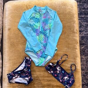 Kids Swim Set with Blue and Navy Unicorn Design